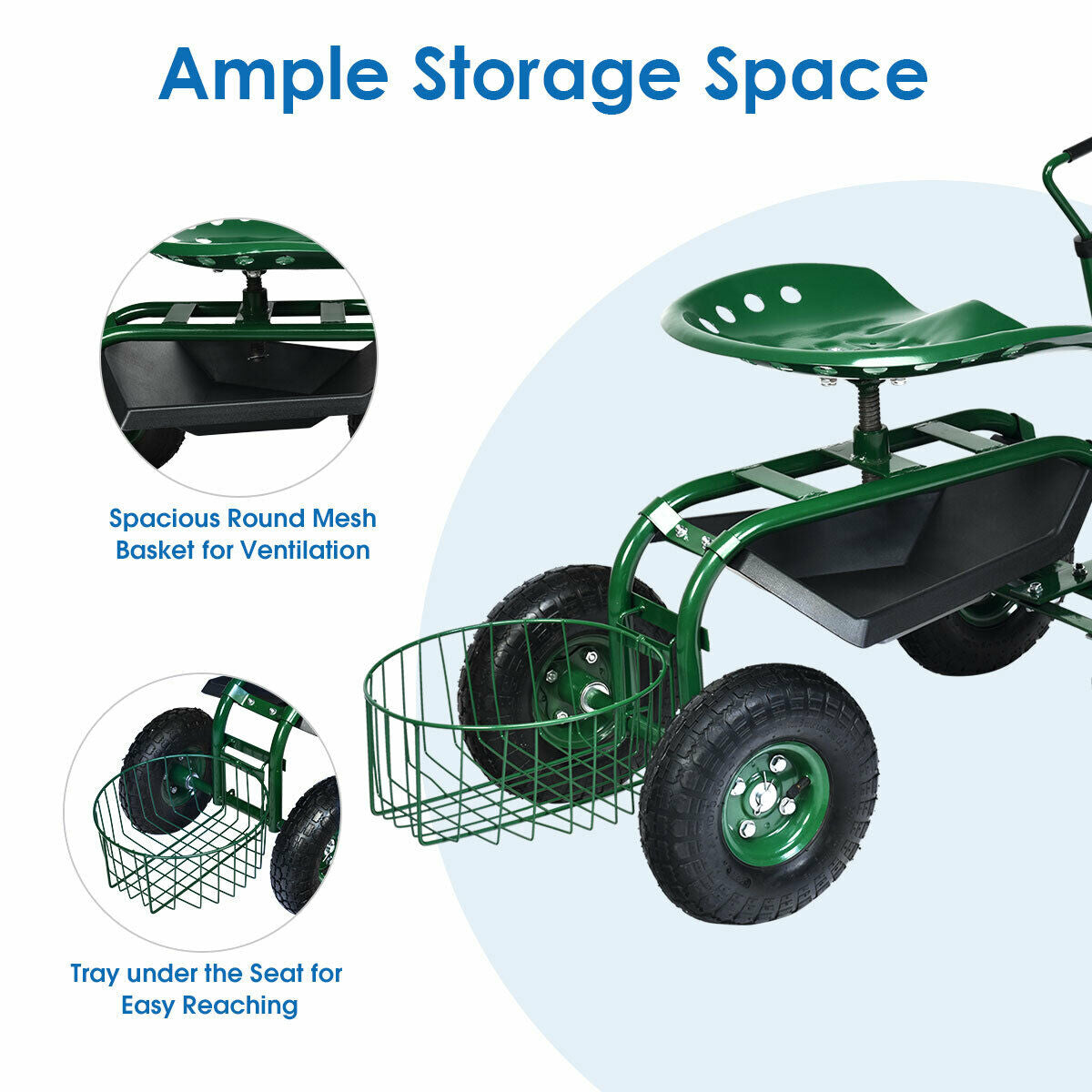 Extendable Handle Garden Cart, Rolling Wagon Scooter, Green Garden Tools at Gallery Canada
