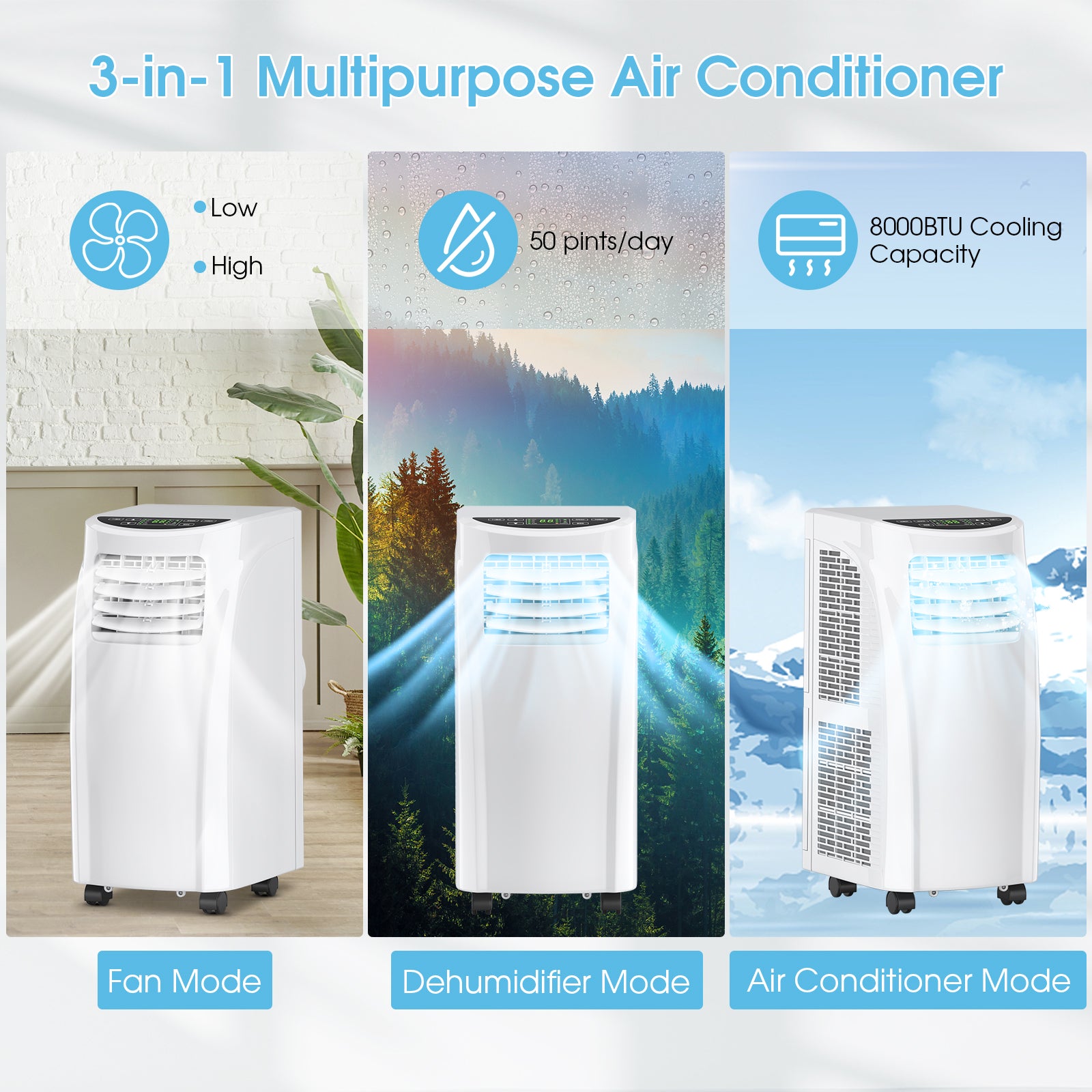 8000 BTU Portable Air Conditioner, Dehumidifier, Sleep Mode, White Portable Air Conditioners at Gallery Canada