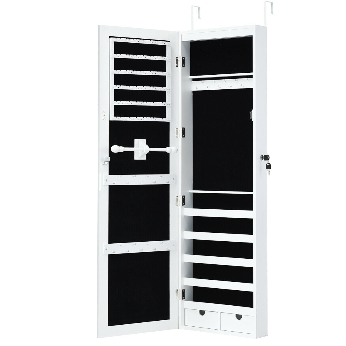 Door Mounted Lockable Mirrored Jewelry Cabinet With LED Lights, White Jewelry Armoires at Gallery Canada