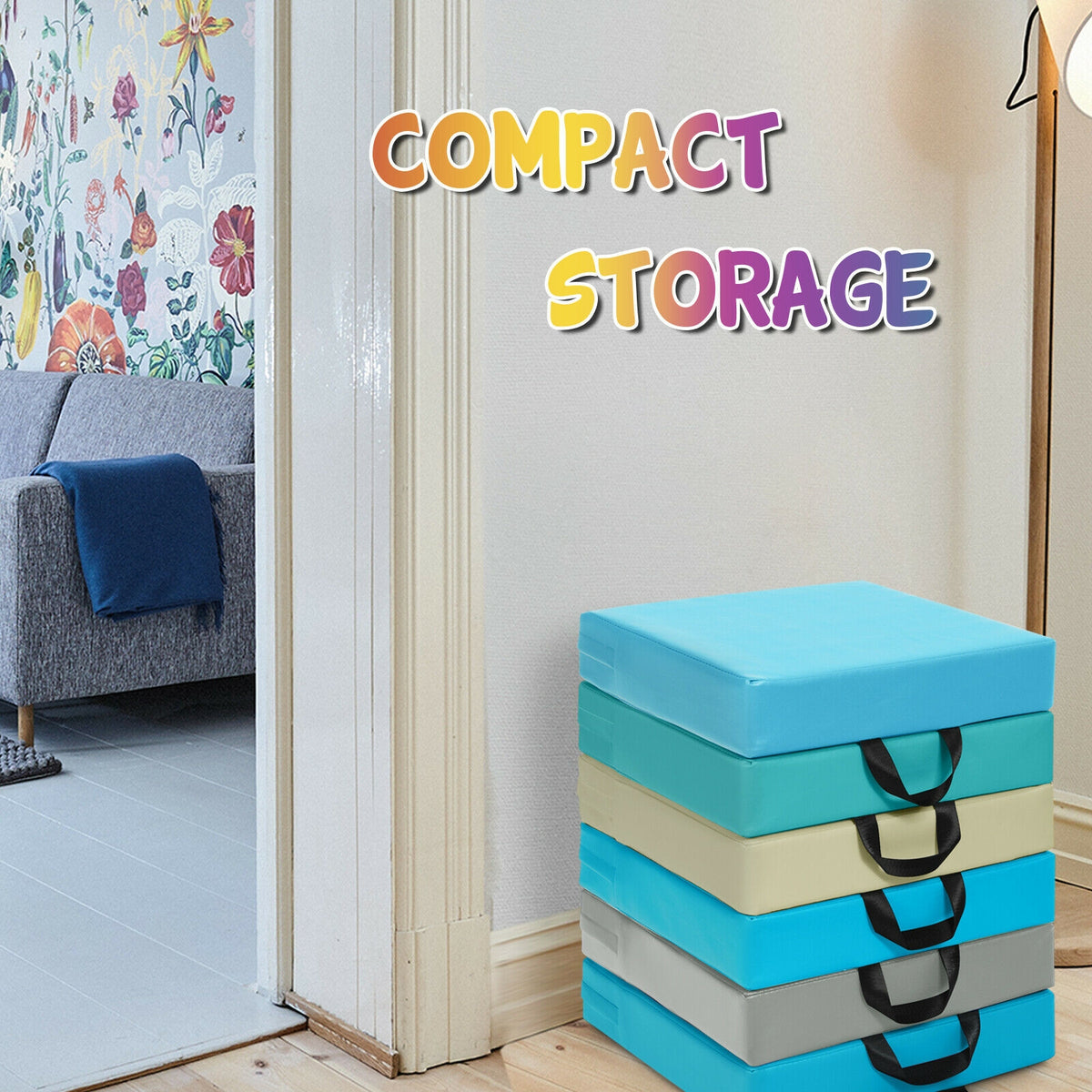 6 Piece 15 Inch Square Toddler Floor Cushions, Flexible Soft Foam Seating, Blue Kids Chairs & Seating at Gallery Canada