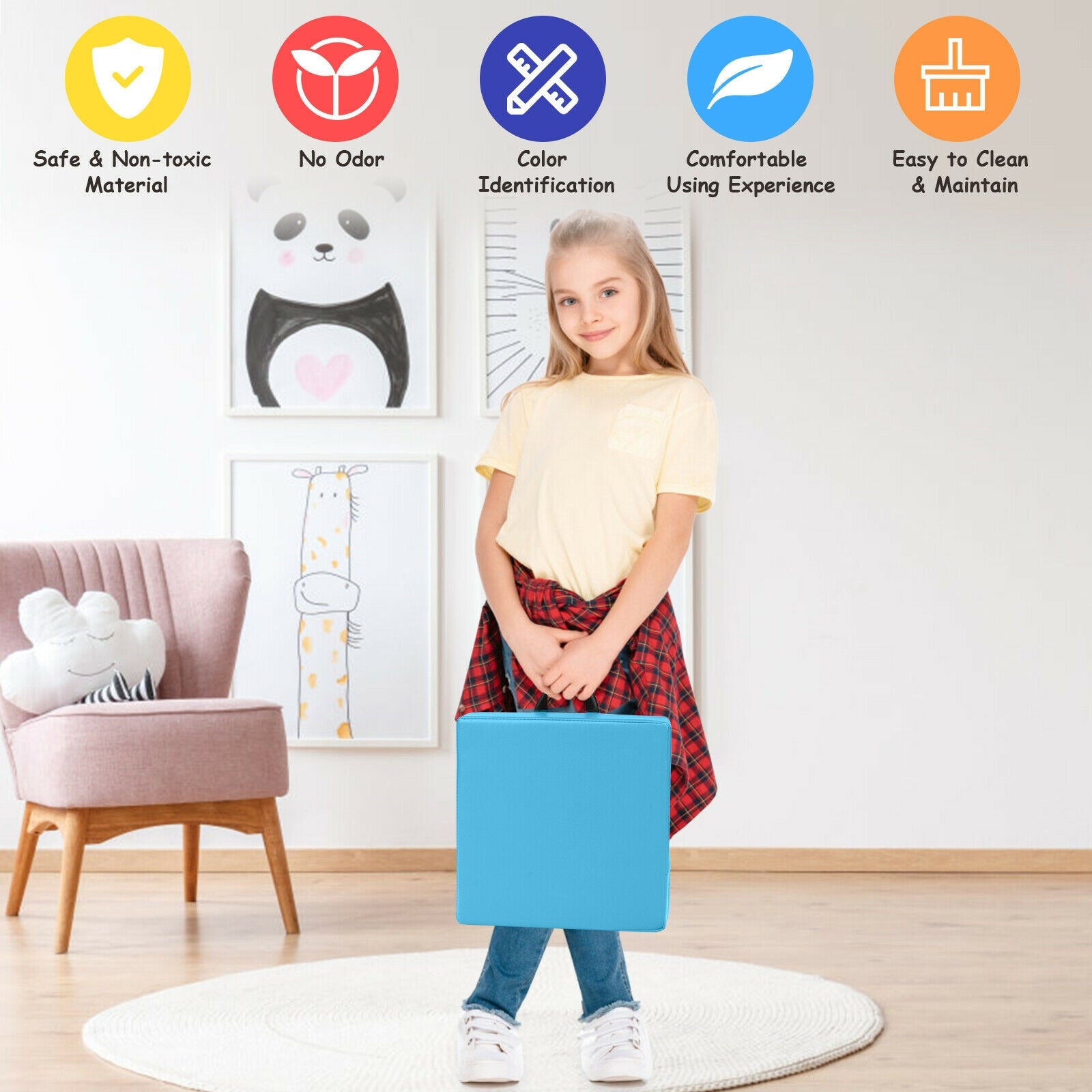6 Piece 15 Inch Square Toddler Floor Cushions, Flexible Soft Foam Seating, Blue Kids Chairs & Seating at Gallery Canada