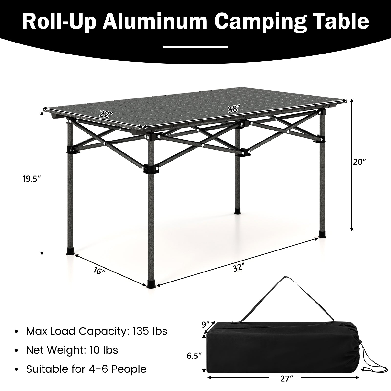 Aluminum Camping Table For 4-6 People, Black Camping Furniture at Gallery Canada