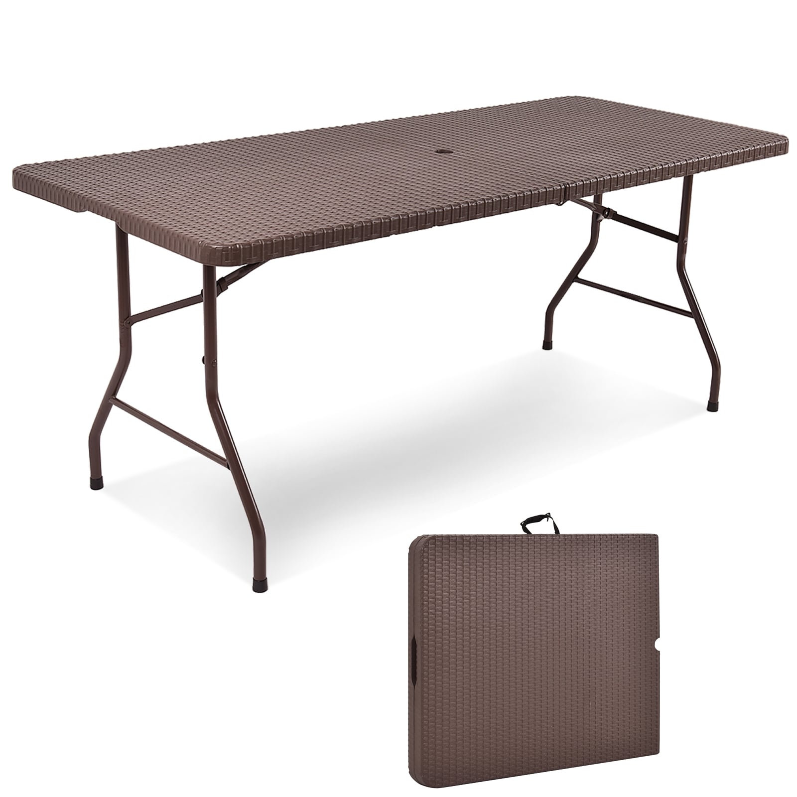 6 Feet Folding Portable Rattan Table, Brown Patio Coffee Tables Brown at Gallery Canada