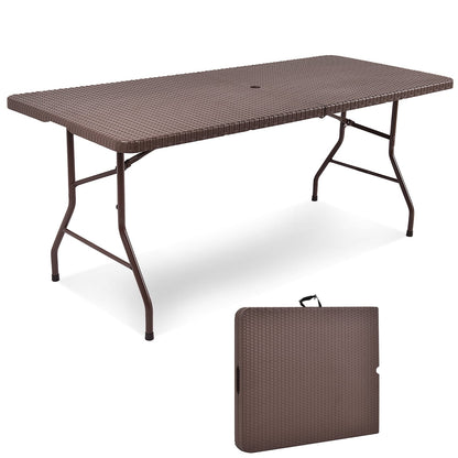 6 Feet Folding Portable Rattan Table, Brown Patio Coffee Tables Brown at Gallery Canada