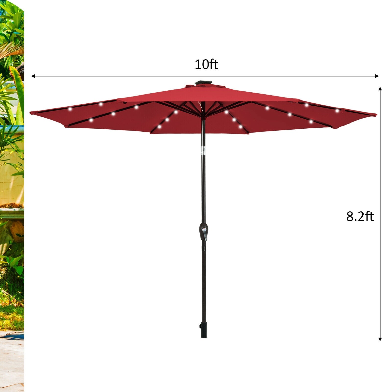 10' Solar LED Patio Umbrella, Tilt Crank, Dark Red Outdoor Umbrellas at Gallery Canada