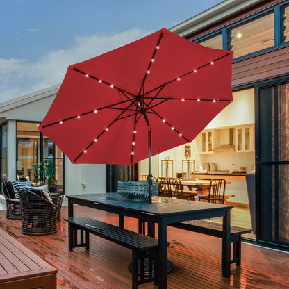 10' Solar LED Patio Umbrella, Tilt Crank, Dark Red Outdoor Umbrellas at Gallery Canada