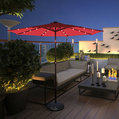 10' Solar LED Patio Umbrella, Tilt Crank, Dark Red Outdoor Umbrellas at Gallery Canada