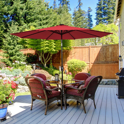 10' Solar LED Patio Umbrella, Tilt Crank, Dark Red Outdoor Umbrellas at Gallery Canada
