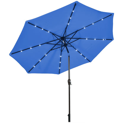 10' Solar LED Patio Umbrella, Tilt Crank, Blue Outdoor Umbrellas Blue at Gallery Canada
