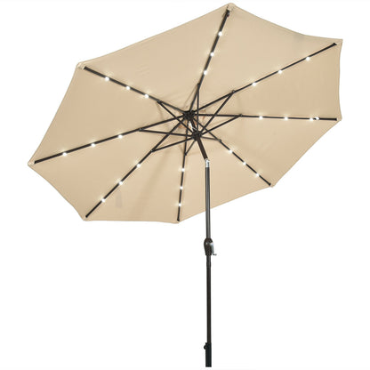 10' Solar LED Patio Umbrella, Tilt Crank, Beige Outdoor Umbrellas Beige at Gallery Canada
