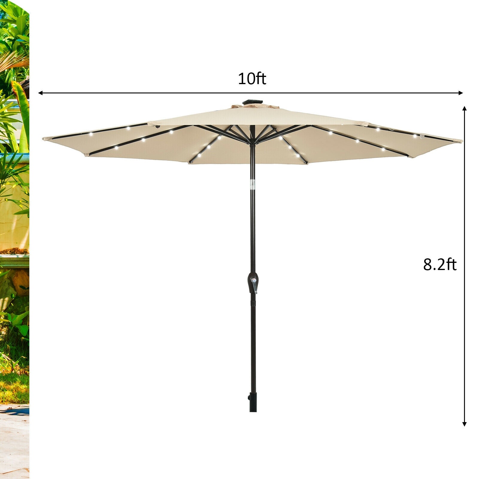 10' Solar LED Patio Umbrella, Tilt Crank, Beige Outdoor Umbrellas at Gallery Canada