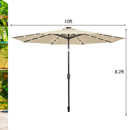 10' Solar LED Patio Umbrella, Tilt Crank, Beige Outdoor Umbrellas at Gallery Canada