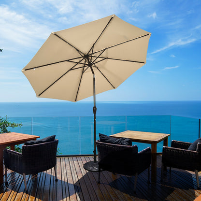 10' Solar LED Patio Umbrella, Tilt Crank, Beige Outdoor Umbrellas at Gallery Canada