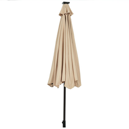 10' Solar LED Patio Umbrella, Tilt Crank, Beige Outdoor Umbrellas at Gallery Canada