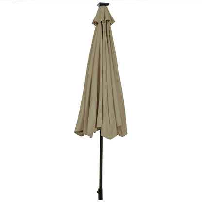 10' Solar LED Patio Umbrella, Tilt Adjustment Crank, Tan Outdoor Umbrellas at Gallery Canada
