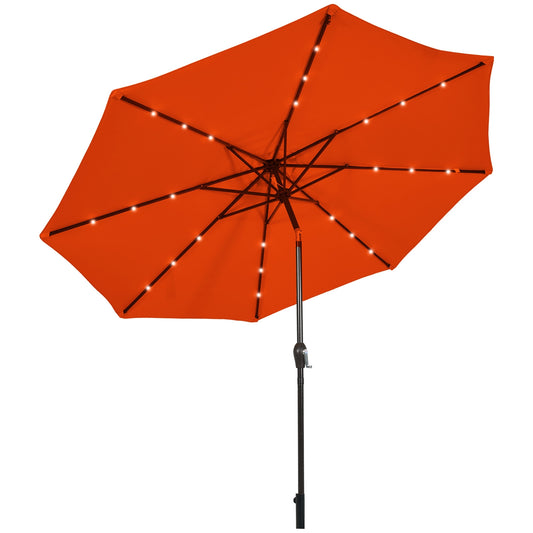 10' Solar LED Patio Umbrella, Tilt Crank, Orange Outdoor Umbrellas Orange at Gallery Canada