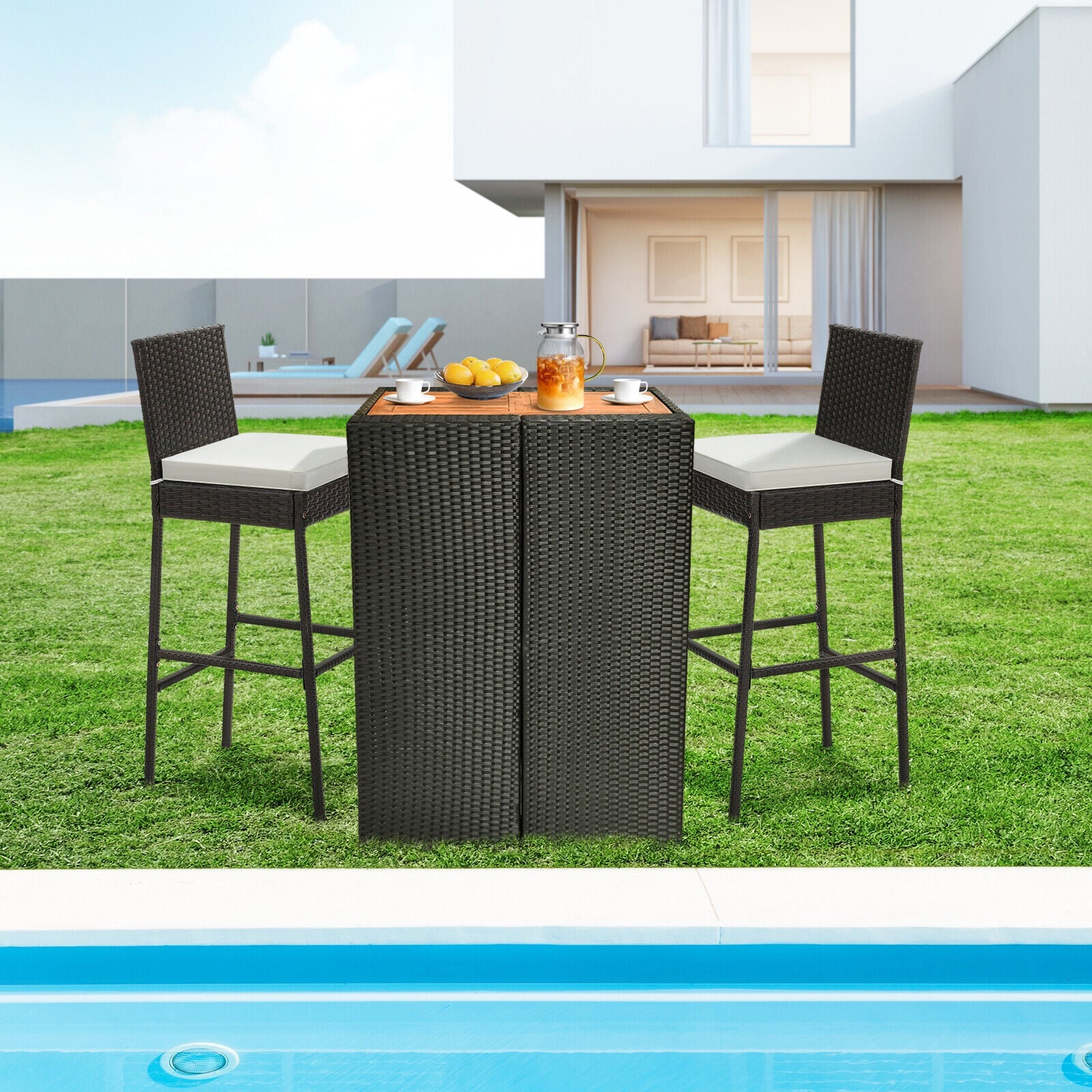 2 Patio Cushioned Wicker Barstools, Set of 2, Off White Patio Bar Furniture at Gallery Canada