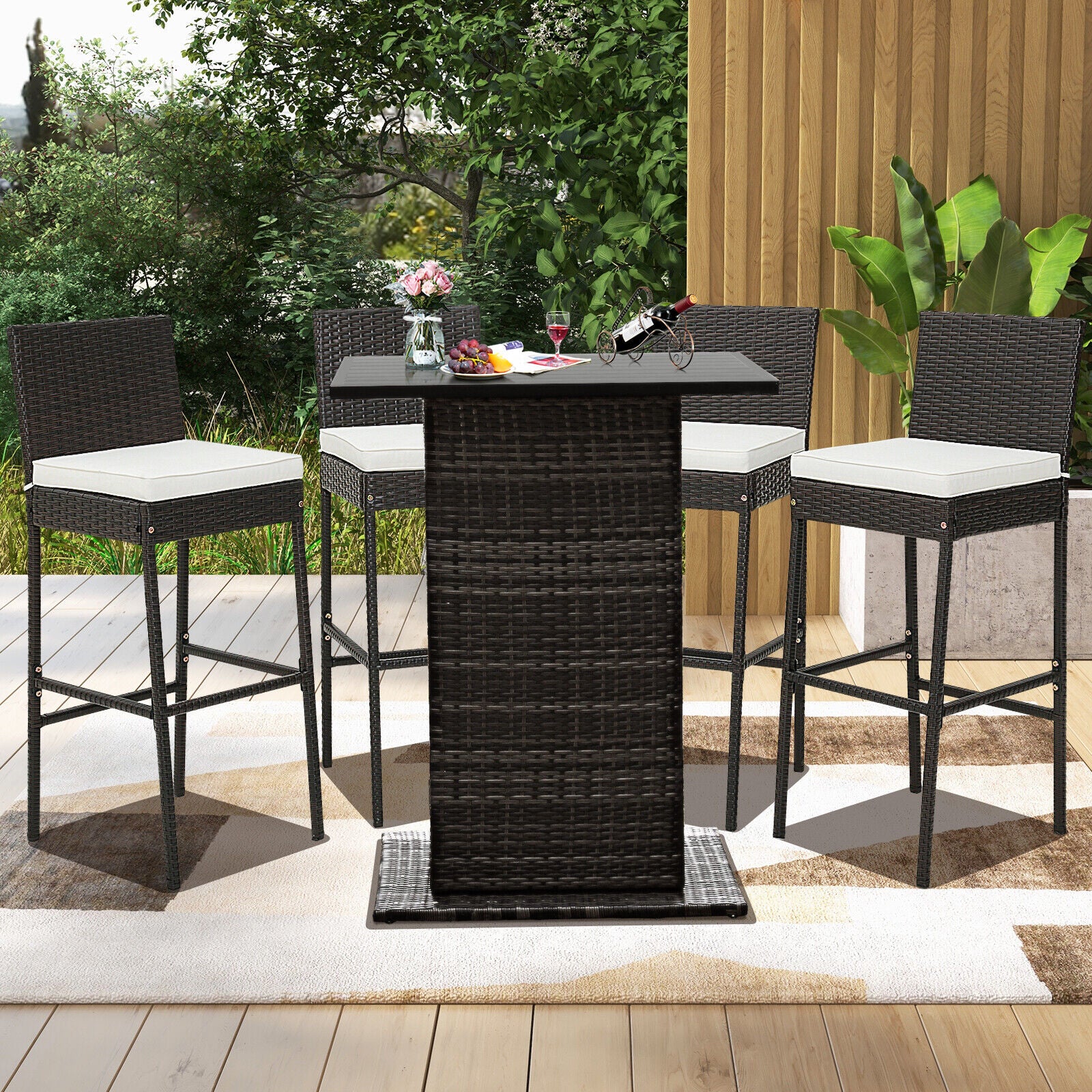 2 Patio Cushioned Wicker Barstools, Set of 2, Off White Patio Bar Furniture at Gallery Canada