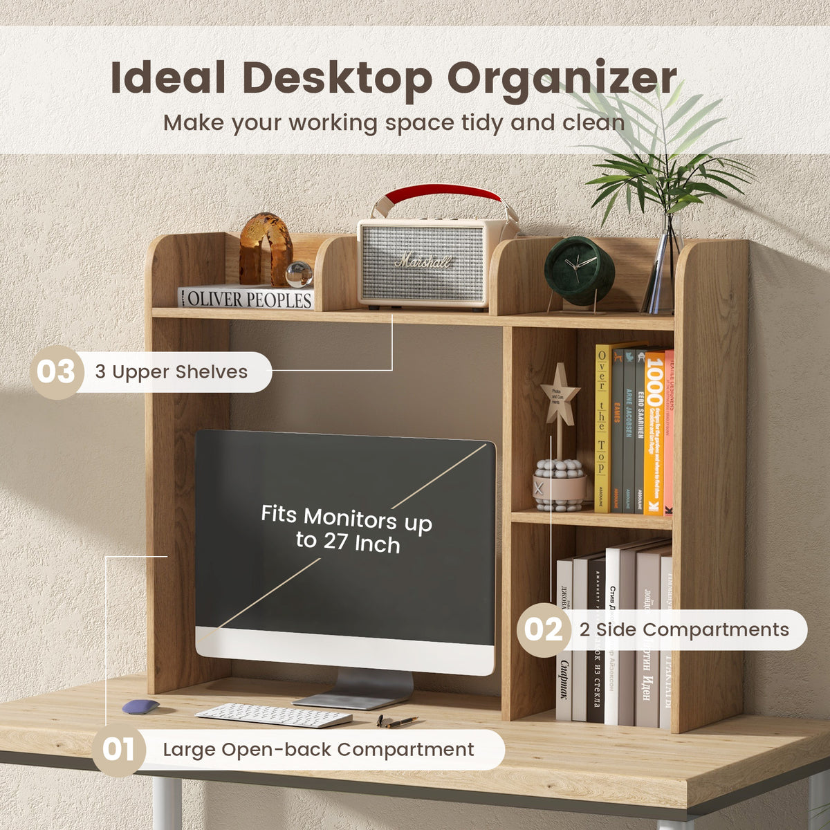 3-Tier Desk Bookshelf, 4 Shelves, Natural Bookcases at Gallery Canada