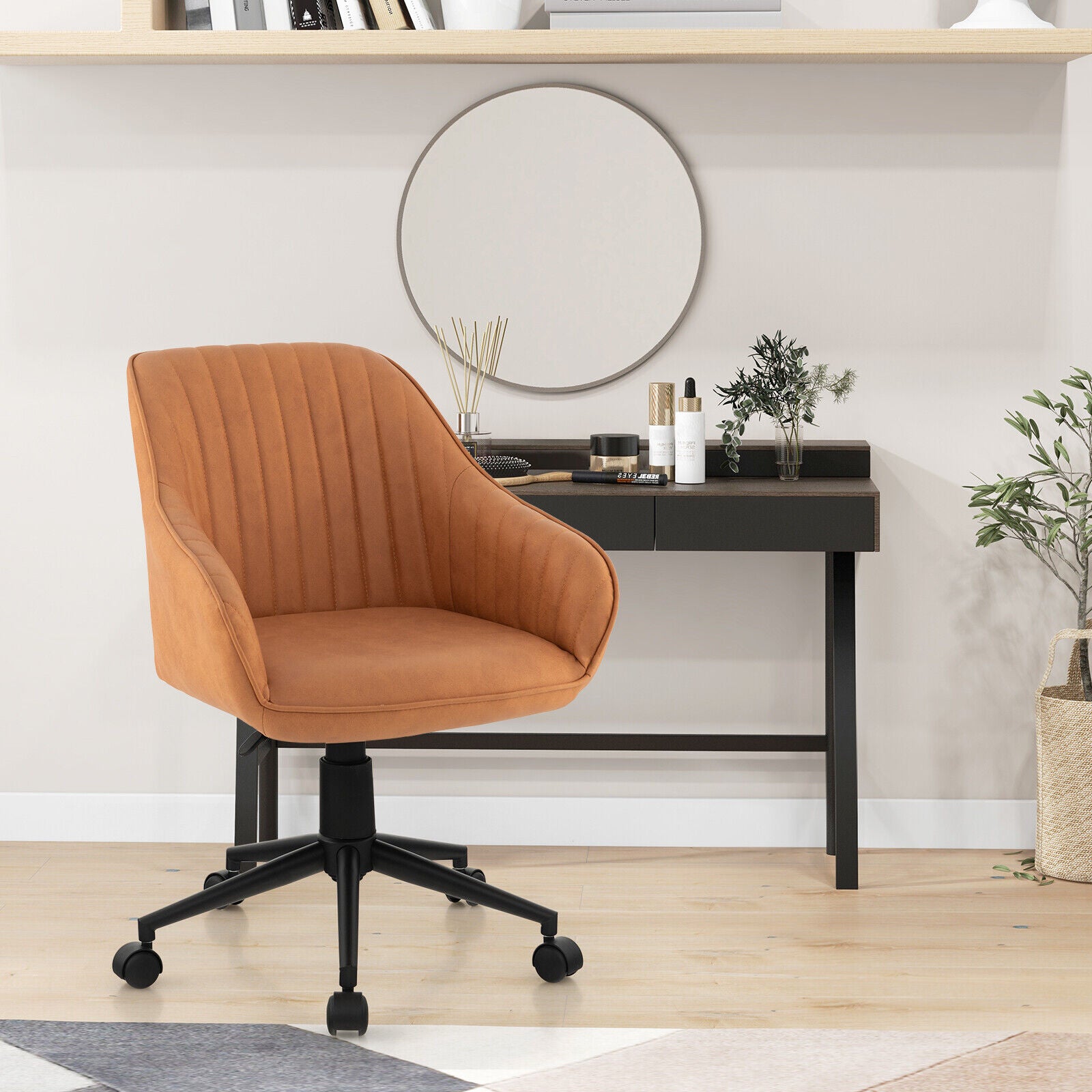 Modern Home Office Chair, Curved Backrest, Comfortable Armrests, Brown Leisure Chairs at Gallery Canada