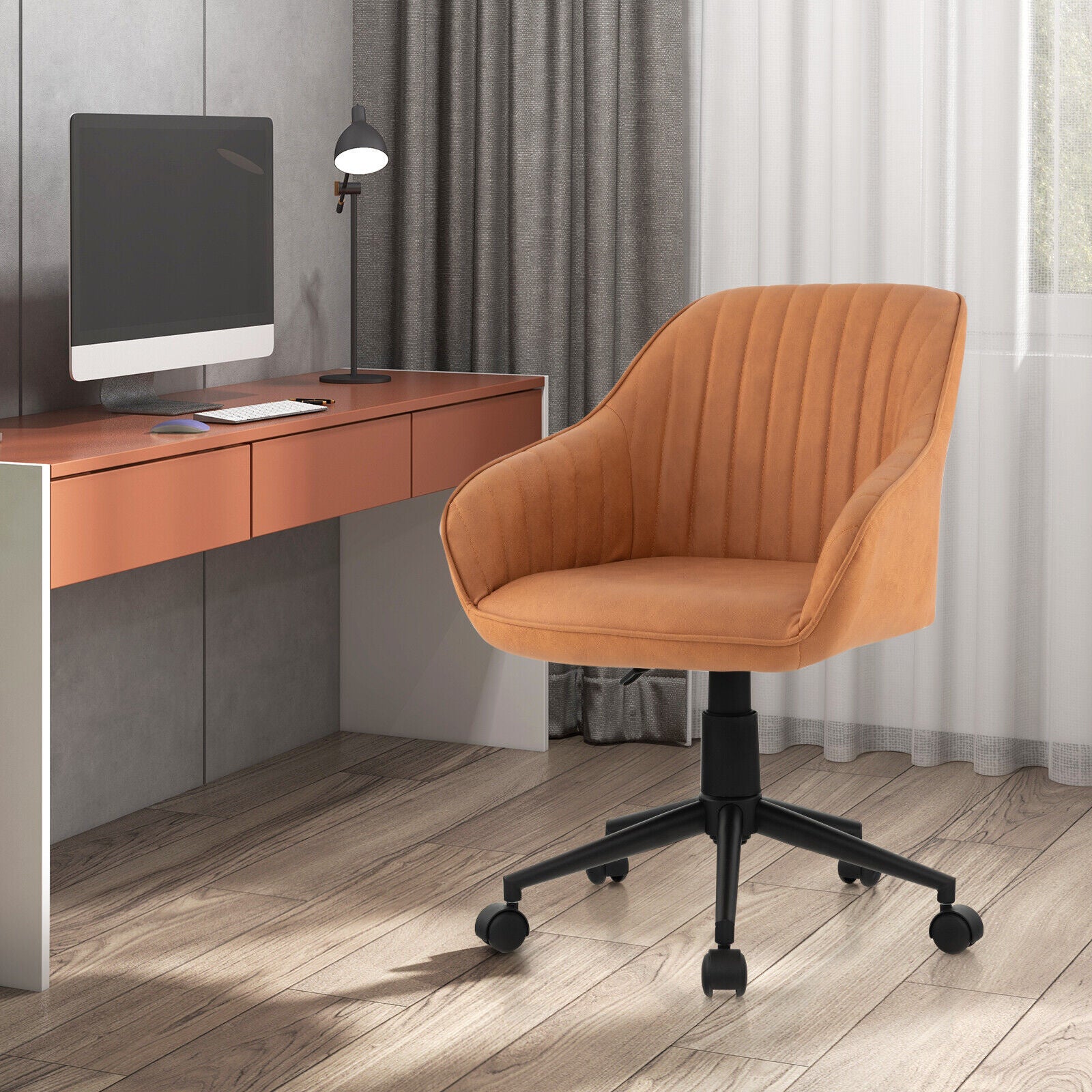 Modern Home Office Chair, Curved Backrest, Comfortable Armrests, Brown Leisure Chairs at Gallery Canada