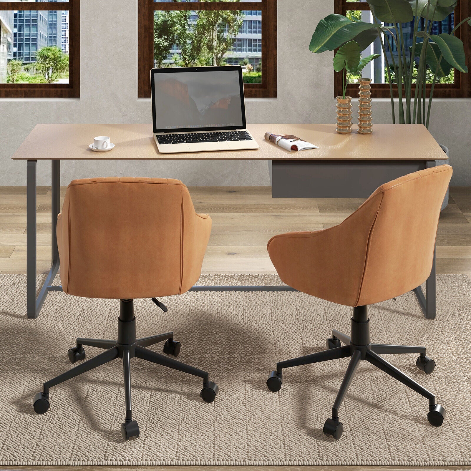 Modern Home Office Chair, Curved Backrest, Comfortable Armrests, Brown Leisure Chairs at Gallery Canada