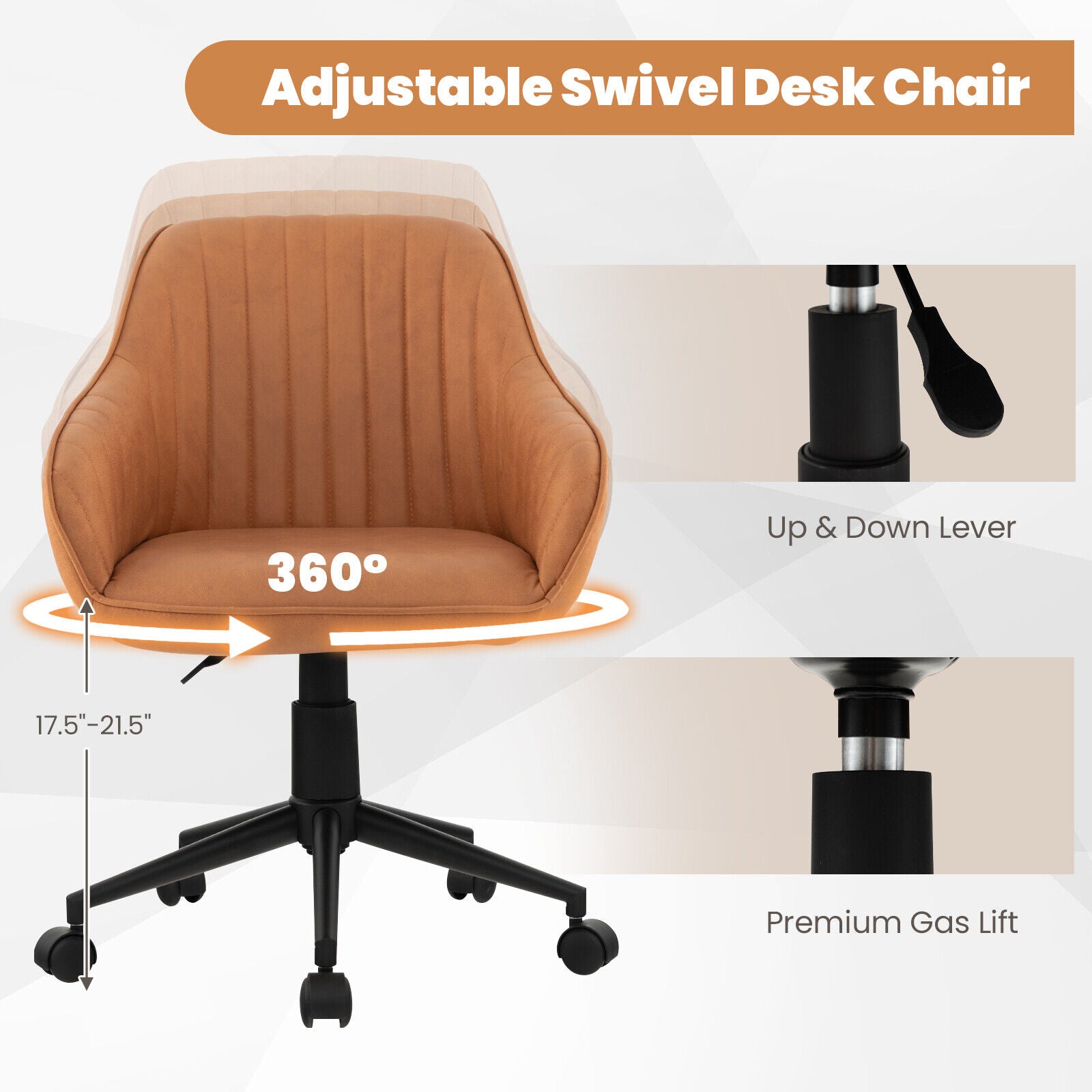 Modern Home Office Chair, Curved Backrest, Comfortable Armrests, Brown Leisure Chairs at Gallery Canada