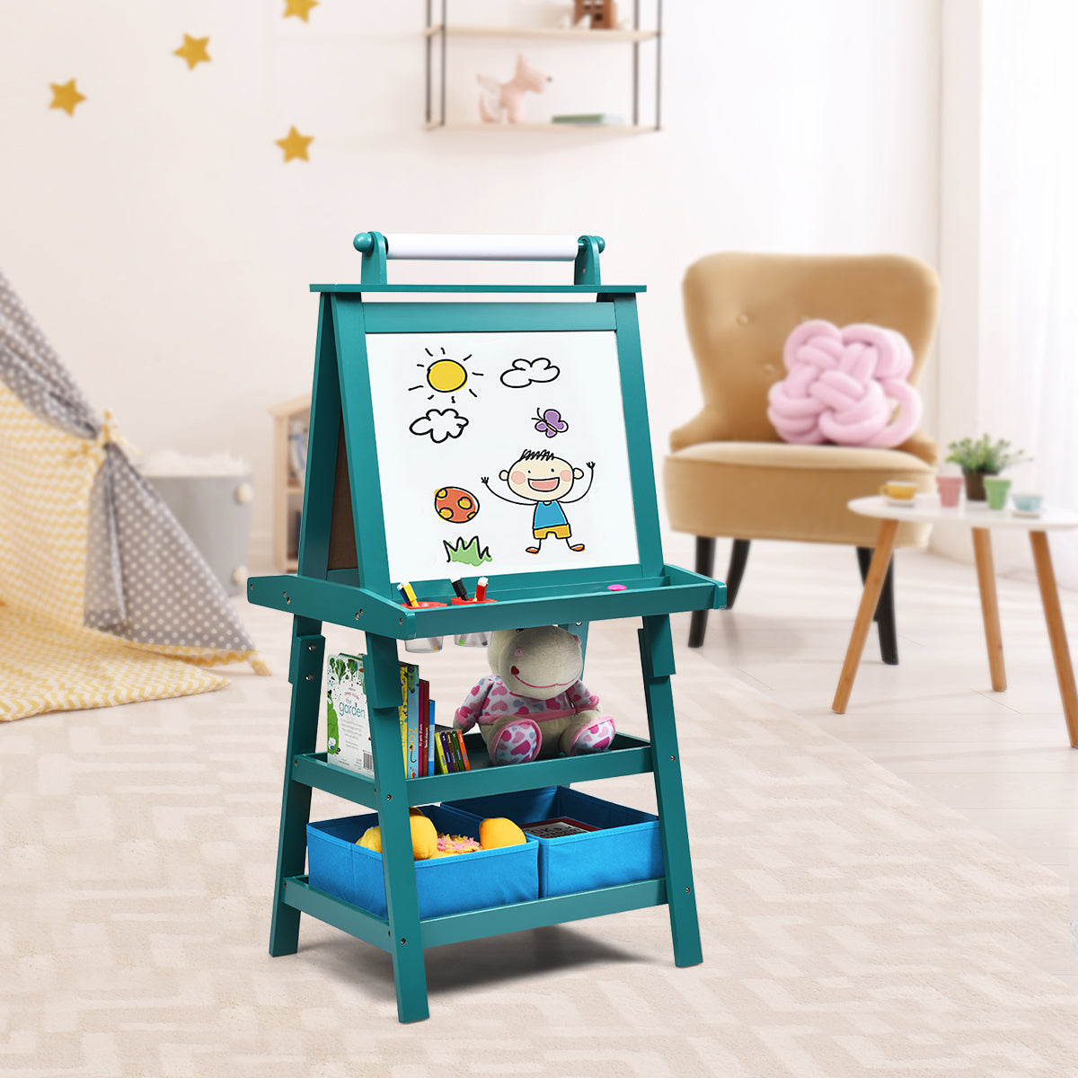 3 In 1 Double-Sided Storage Art Easel, Green Art Easels at Gallery Canada