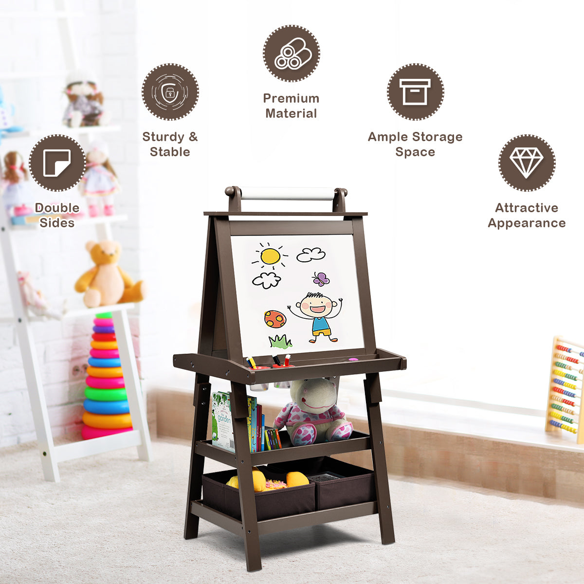 3 In 1 Double-Sided Art Easel, Brown Art Easels at Gallery Canada