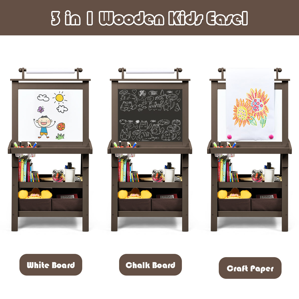 3 In 1 Double-Sided Art Easel, Brown Art Easels at Gallery Canada