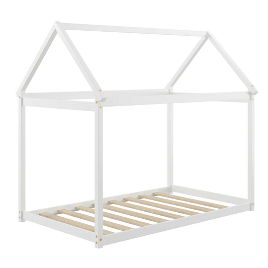 Kids Platform Floor Bed With Roof, Heavy Duty Slats, White Simple Bed Frame White at Gallery Canada