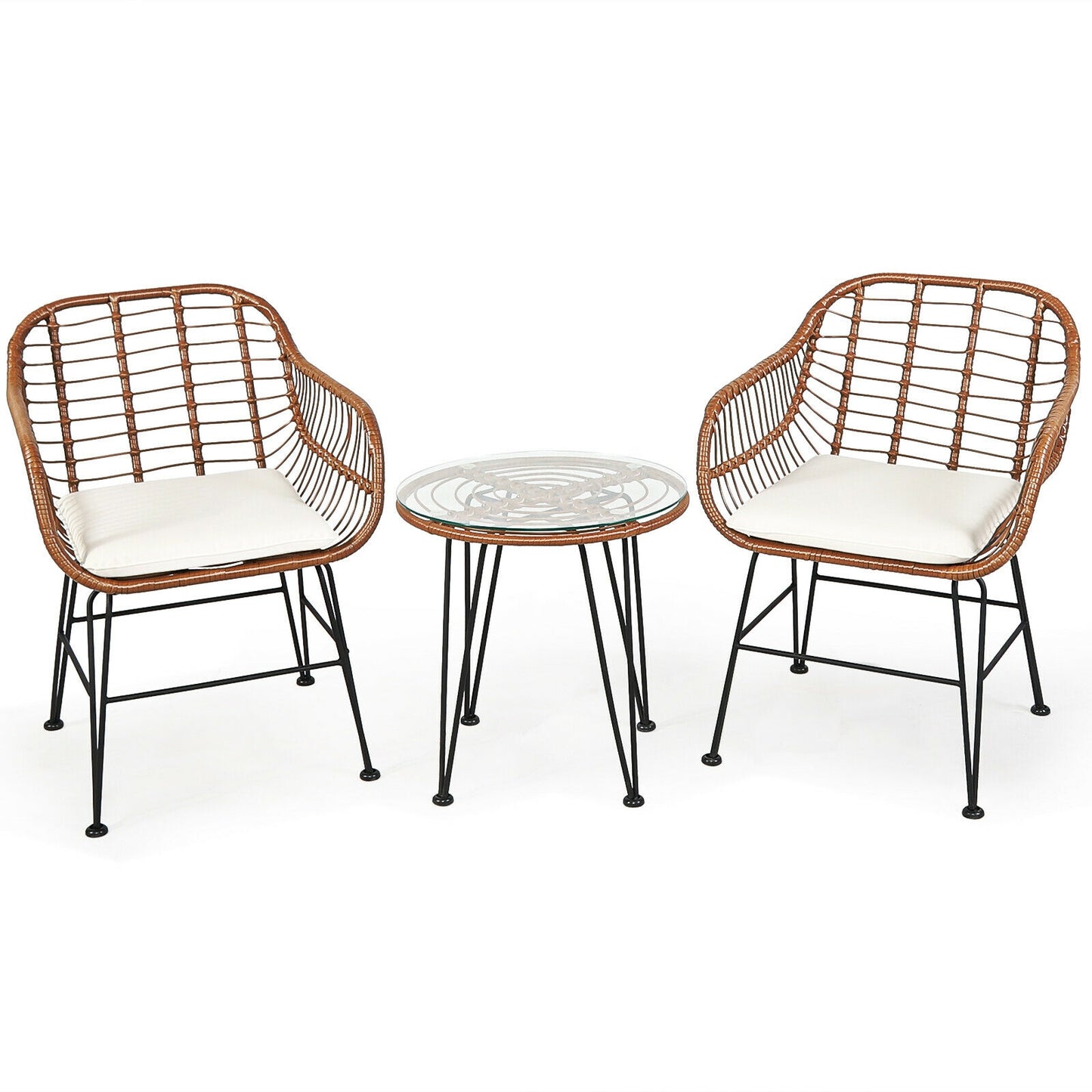 3 Piece Patio Rattan Bistro Set With Cushion, White Patio Conversation Sets at Gallery Canada