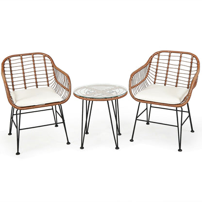 3 Piece Patio Rattan Bistro Set With Cushion, White Patio Conversation Sets at Gallery Canada