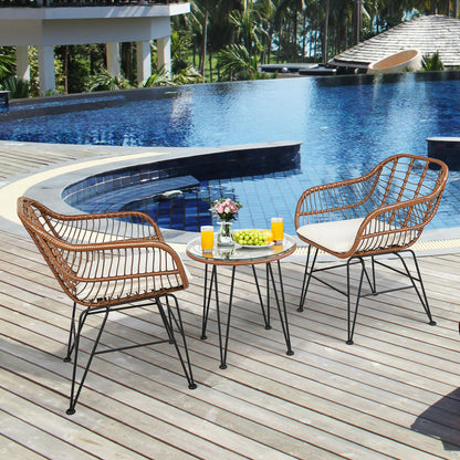 3 Piece Patio Rattan Bistro Set With Cushion, White Patio Conversation Sets at Gallery Canada