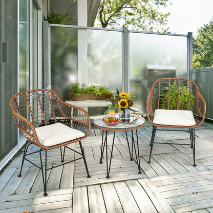 3 Piece Patio Rattan Bistro Set With Cushion, White Patio Conversation Sets at Gallery Canada