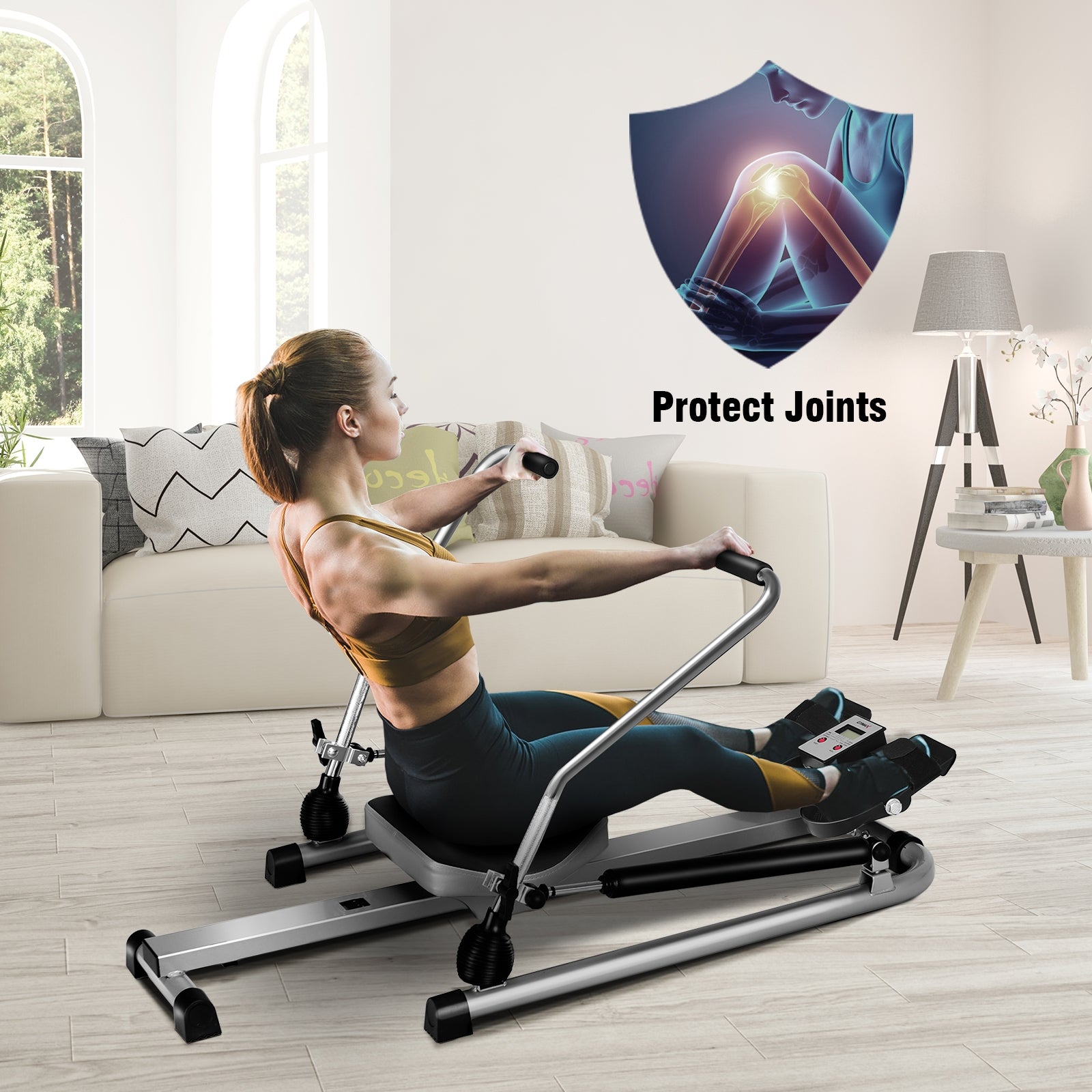 Adjustable Hydraulic Rowing Machine, Double Resistance, Black Rowing Machines at Gallery Canada