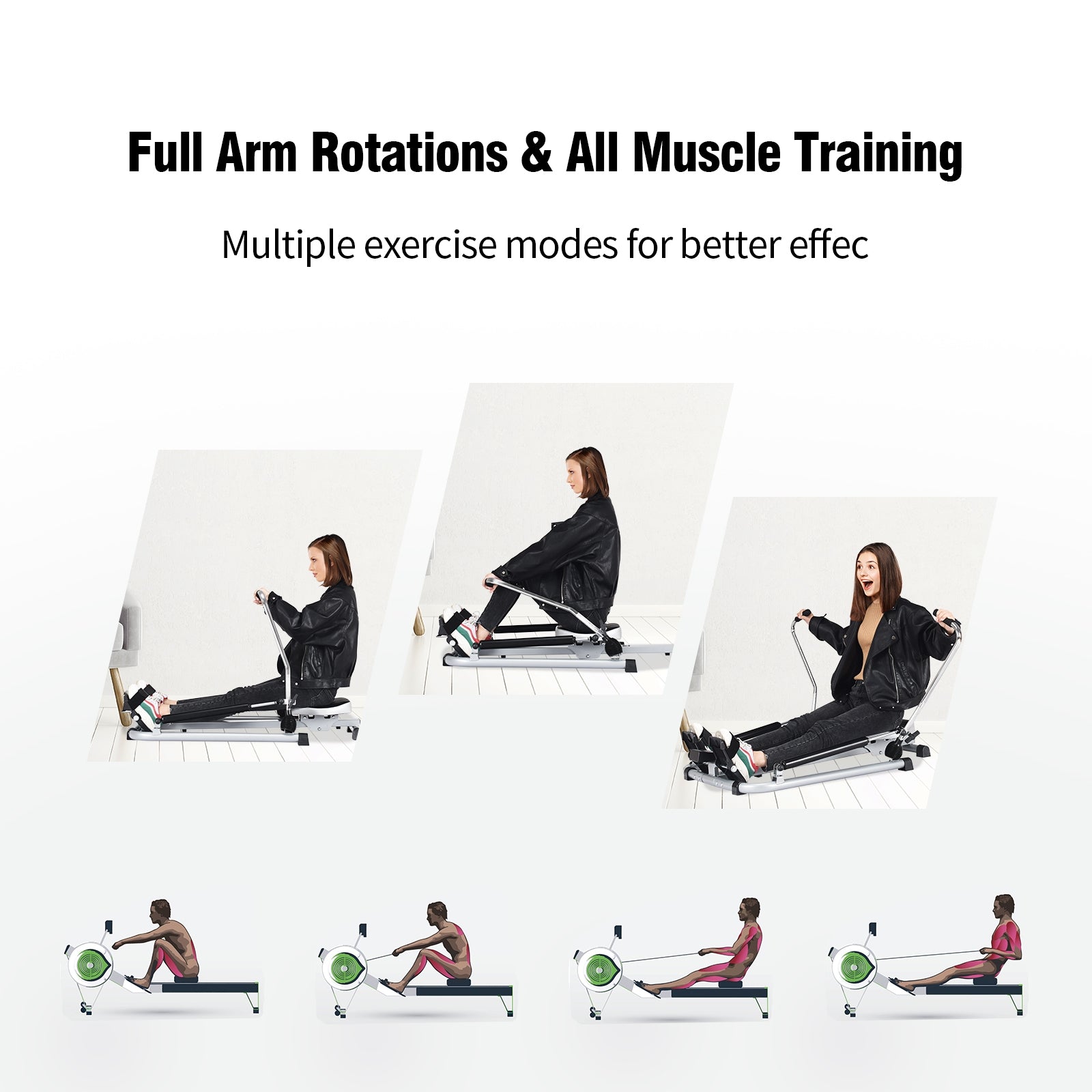 Adjustable Hydraulic Rowing Machine, Double Resistance, Black Rowing Machines at Gallery Canada