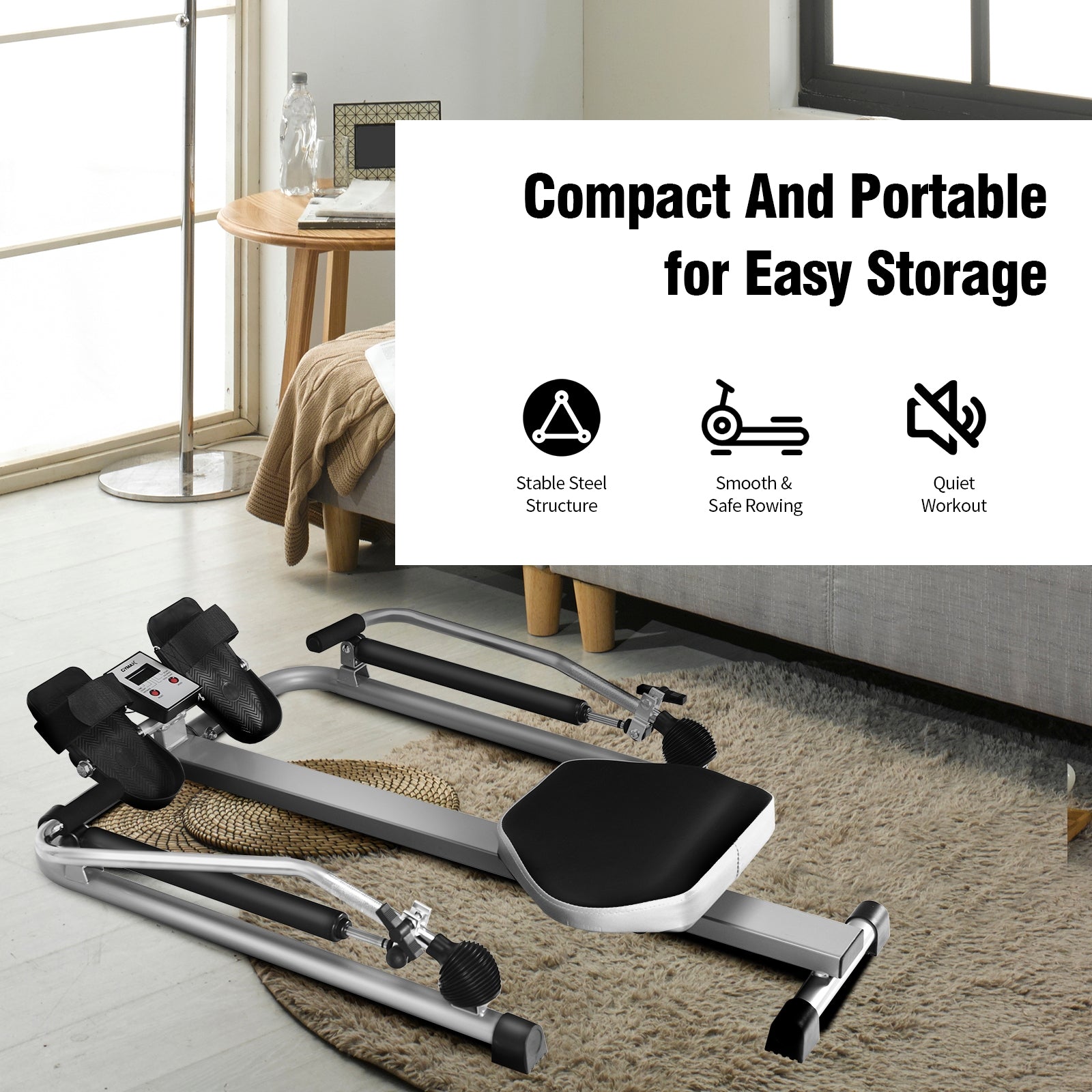 Adjustable Hydraulic Rowing Machine, Double Resistance, Black Rowing Machines at Gallery Canada