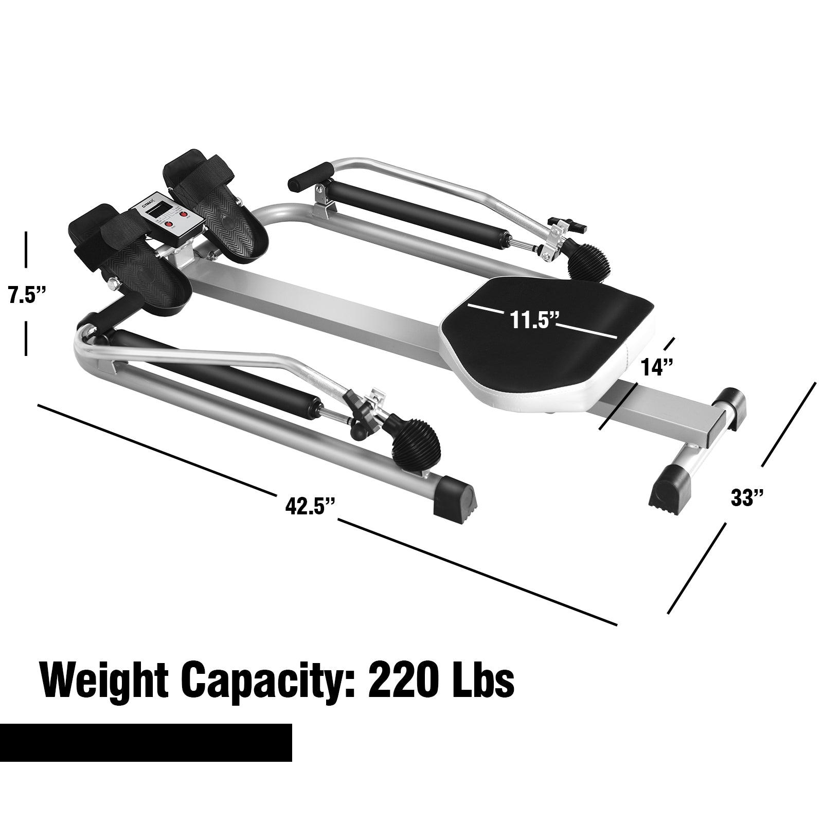 Adjustable Hydraulic Rowing Machine, Double Resistance, Black Rowing Machines at Gallery Canada