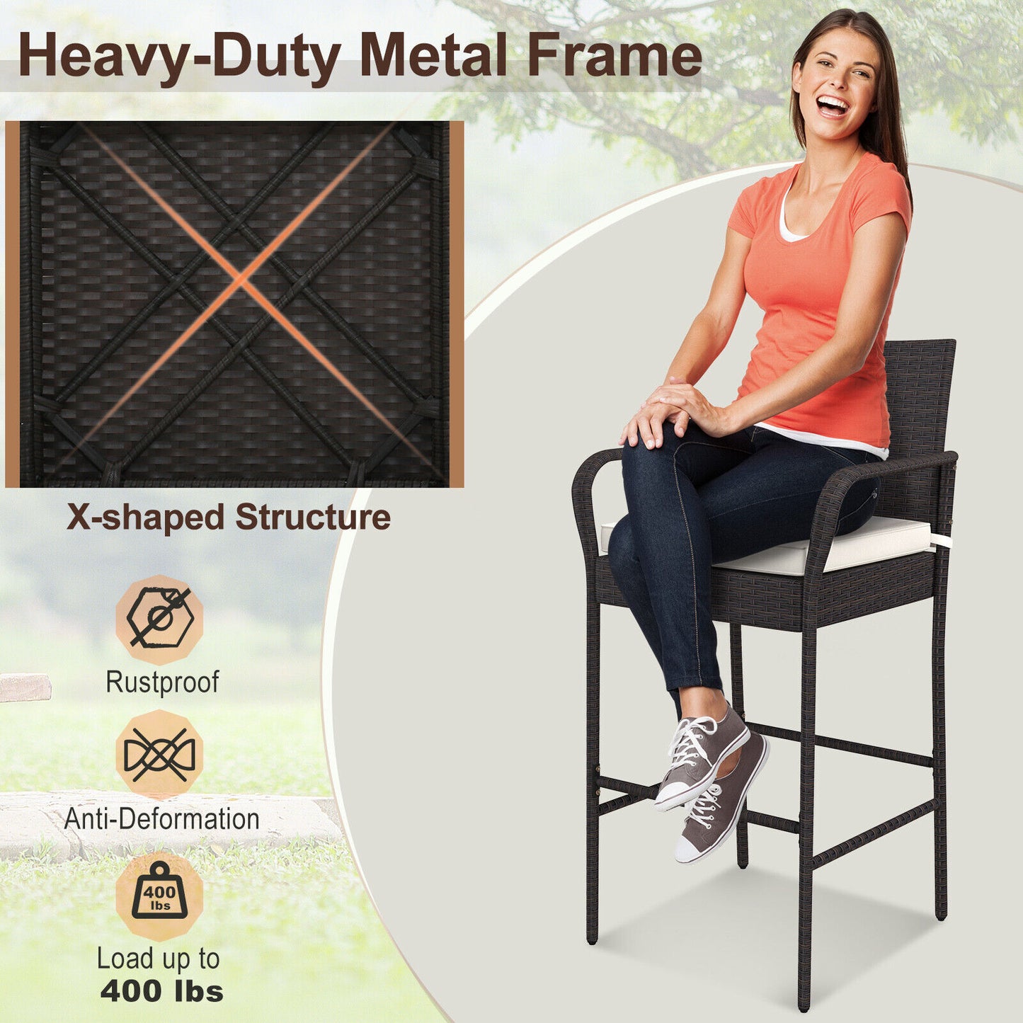 Outdoor PE Rattan Cushioned Barstool Set, 2 Pieces, Off White Patio Bar Furniture at Gallery Canada