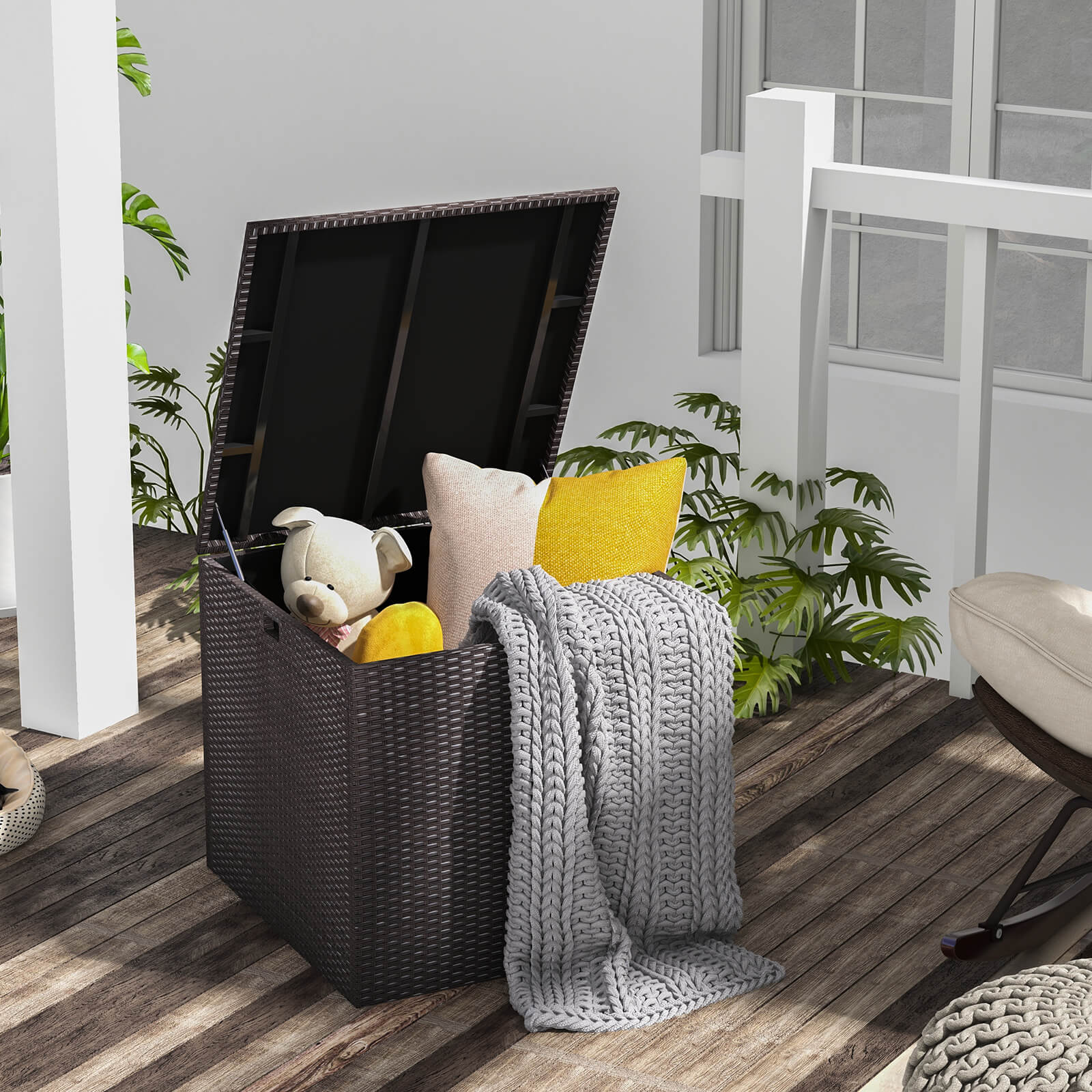 72 Gallon Rattan Outdoor Storage Box, Zippered Liner, Pneumatic Rod, Brown Sheds & Outdoor Storage at Gallery Canada