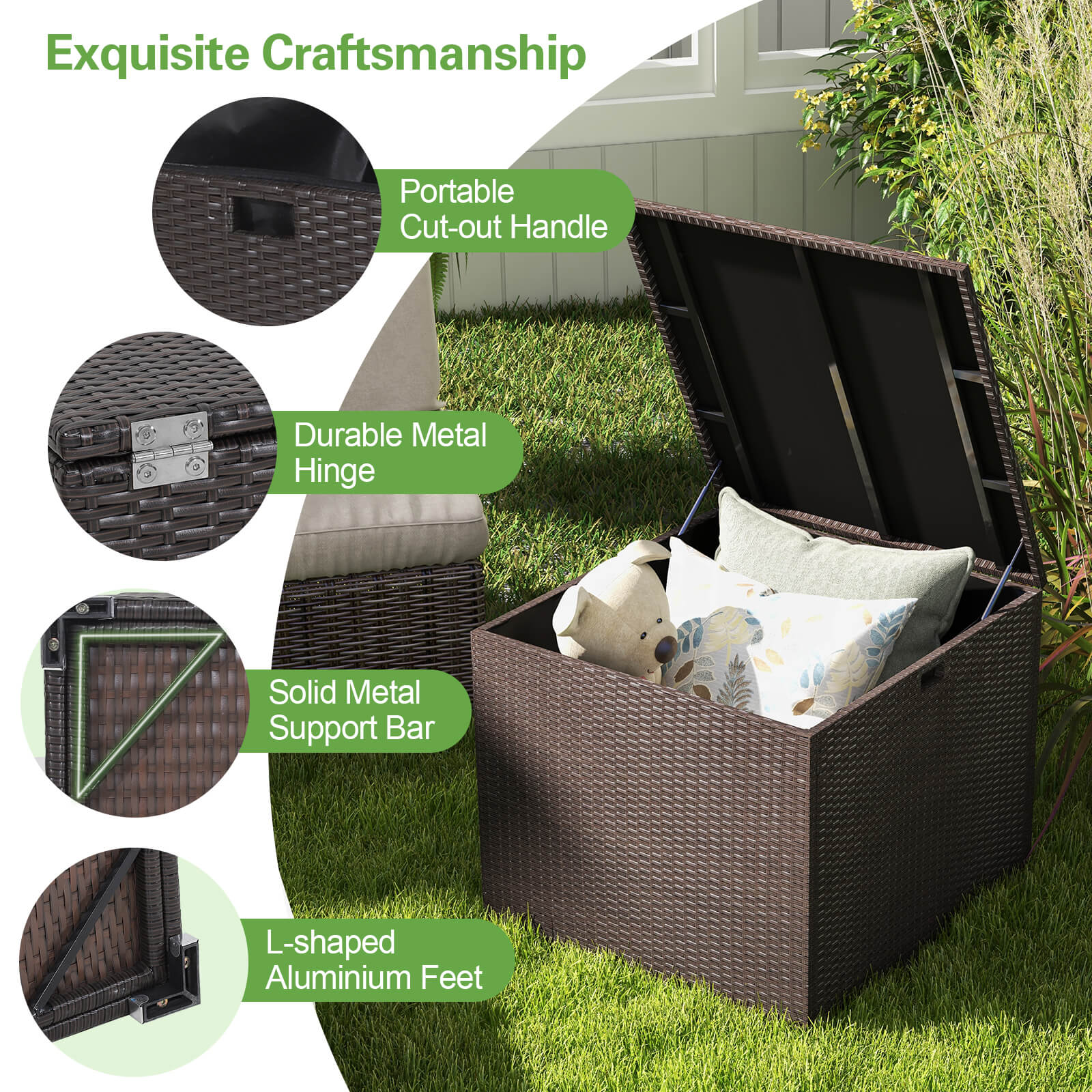 72 Gallon Rattan Outdoor Storage Box, Zippered Liner, Pneumatic Rod, Brown Sheds & Outdoor Storage at Gallery Canada