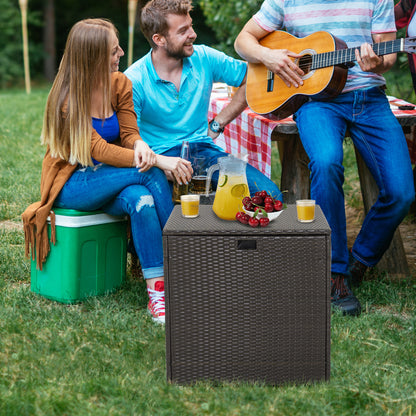 72 Gallon Rattan Outdoor Storage Box, Zippered Liner, Pneumatic Rod, Brown Sheds & Outdoor Storage at Gallery Canada