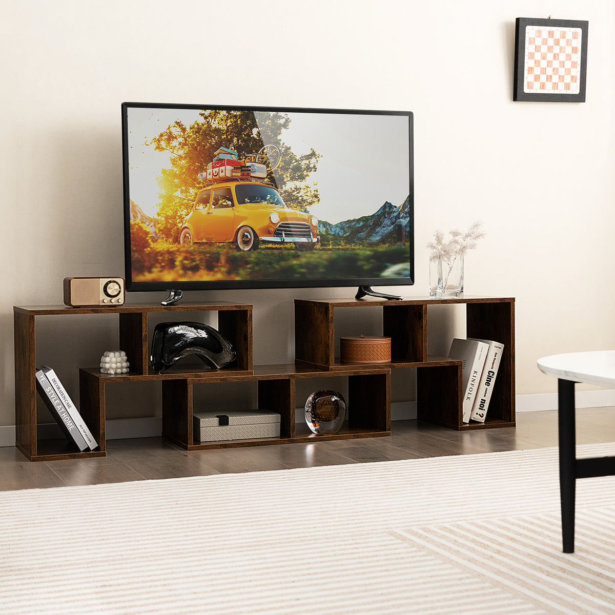3-Piece Console TV Stand, 65 Inch, With Shelves, Brown Entertainment Centers & TV Stands at Gallery Canada
