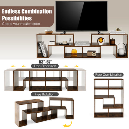 3-Piece Console TV Stand, 65 Inch, With Shelves, Brown Entertainment Centers & TV Stands at Gallery Canada
