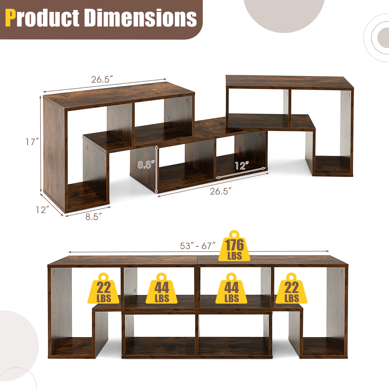 3-Piece Console TV Stand, 65 Inch, With Shelves, Brown Entertainment Centers & TV Stands at Gallery Canada