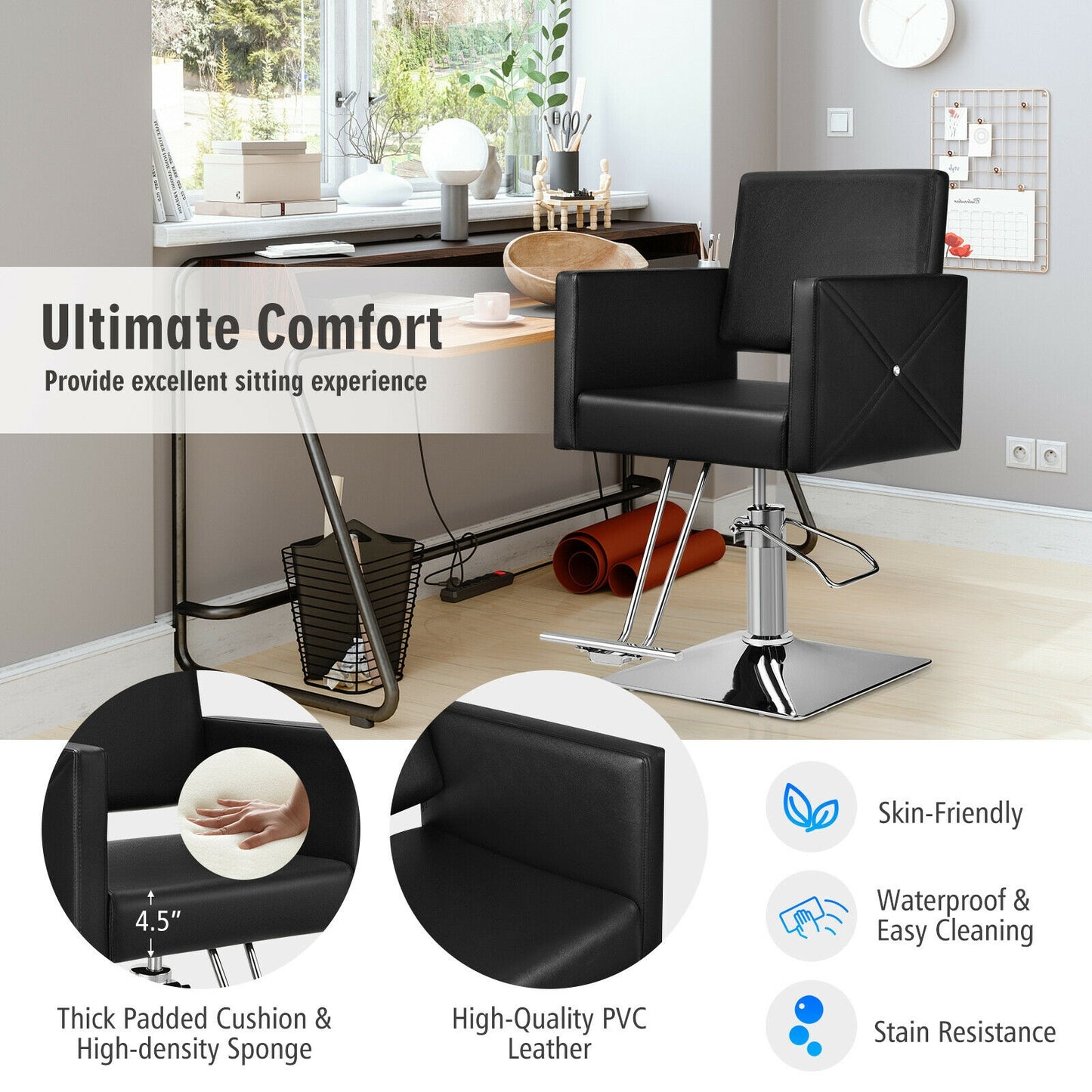 Adjustable Swivel Hydraulic Salon Chair, Black Spa & Salon at Gallery Canada