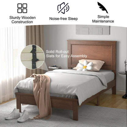 Twin Size Platform Bed Frame, Rubber Wood Leg, Walnut Simple Bed Frame at Gallery Canada