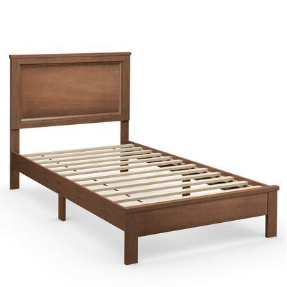 Twin Size Platform Bed Frame, Rubber Wood Leg, Walnut Simple Bed Frame Walnut at Gallery Canada