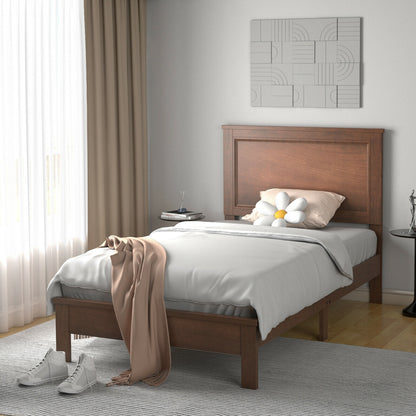 Twin Size Platform Bed Frame, Rubber Wood Leg, Walnut Simple Bed Frame at Gallery Canada
